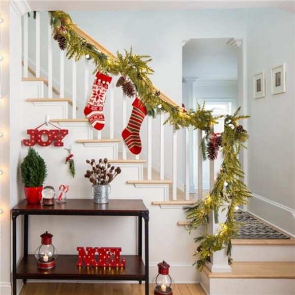 6.5Ft Christmas Decorations With Lights Artificial Wreath White Berries - Picture 2 of 7